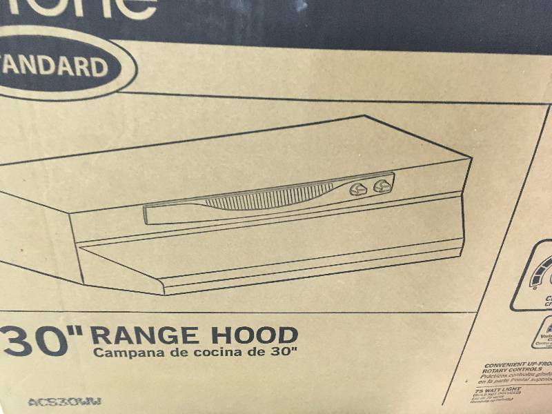 lot 49 image: NUTONE ACS Series 30 in. Convertible Range Hood in White   in good working cond.