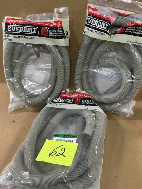 lot 62 image: LOT OF 3 Everbilt 8 FT. Corrugated Washing Machine Discharge Hose not used