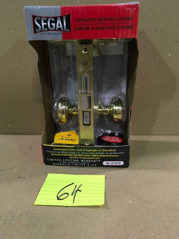 lot 64 image: SEGAL SE27570 Entrance Mortise Lockset - Left Hand, Polished Brass, Internally Bolted Trim in good conditions