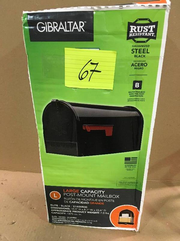lot 67 image: Elite Large Premium Steel Post-Mount Mailbox in Black in good conditions