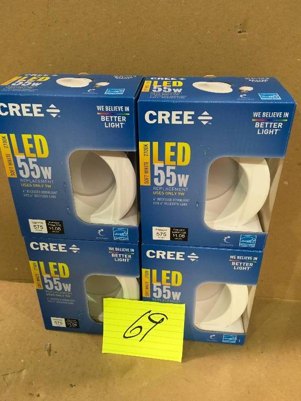lot 69 image: LOT OF 4 Cree LED 55W4 Recessed Downlight Replacement  Uses Only 9W not used