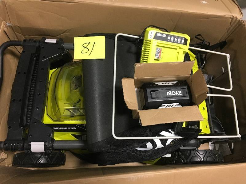 lot 81 image: Ryobi RY40180 40V Brushless Lithium-Ion Cordless Electric Mower Kit, With 5.0Ah Battery,  Used in good working cond.