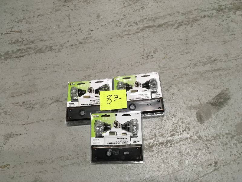 lot 82 image: LOT OF 3 Prime Line E2497 Glass Knob Mortise Lockset Oil Rubbed Bronze