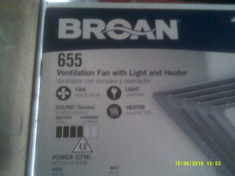 BROAN 655 VENT ,FAN , LIGHT , HEATER