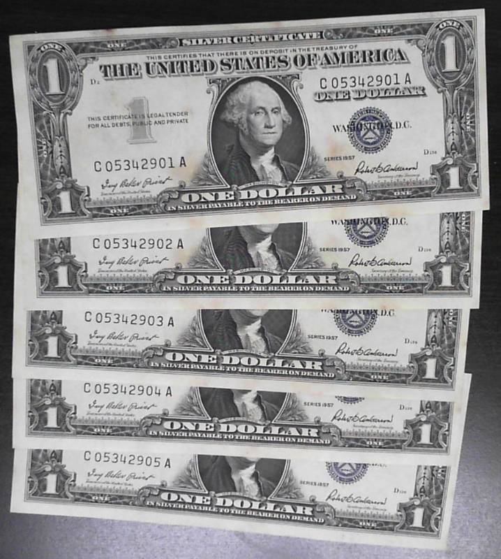 EXTREMELY RARE $100 PACK OF CONSECUTIVE SERIAL NUMBER 1957 $1 BLUE SEAL SILVER CERTIFICATES