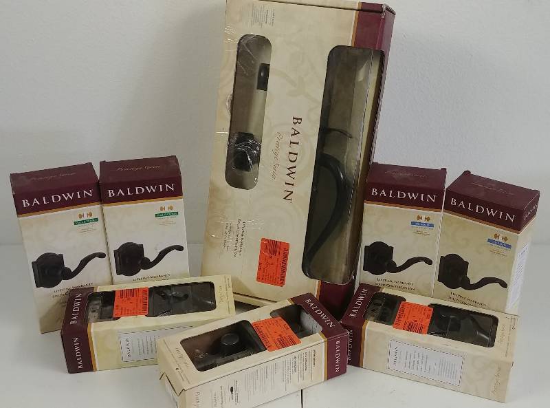 lot 6 image: Baldwin Prestigue Series Entry& Doors locksets Bundle, in retail box.