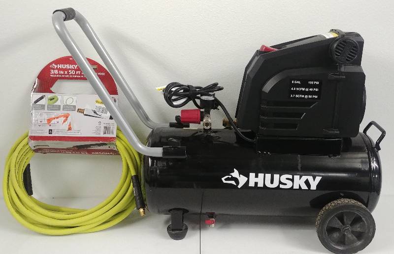 lot 11 image: Husky 8gal 150psi elec. Air Compressor  38 x 50 Hybrid Air Hose