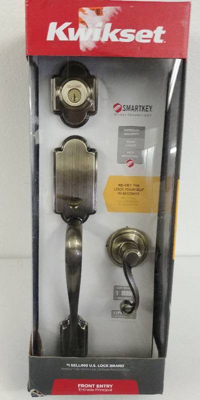 lot 40 image: Kwikset Antique Brass Arlington x Lido Front Entry Handleset