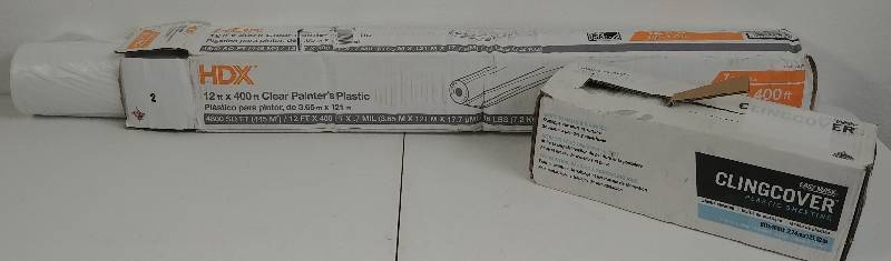 lot 64 image: HDX and Easy Mask Boxs of Plastic Sheeting Rolls, Painters Plastic