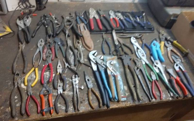 lot 112 image: Lot Of Assorted Pliers, Needle Nose, Channel Locks, Snips