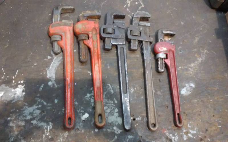 lot 134 image: 5-Pipe Wrenches (4-18, 1-14)