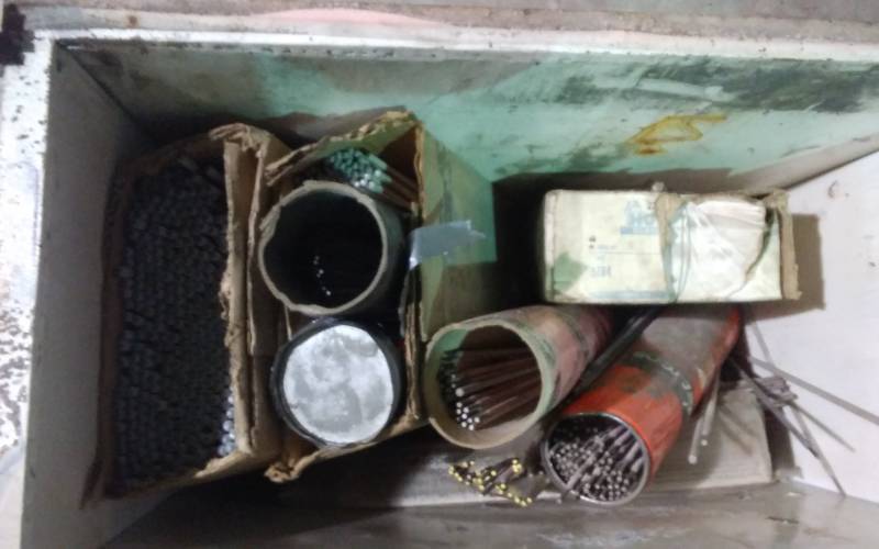 lot 155 image: Metal Storage Box & Dorm Size Refrigerator Full Of Welding Rods