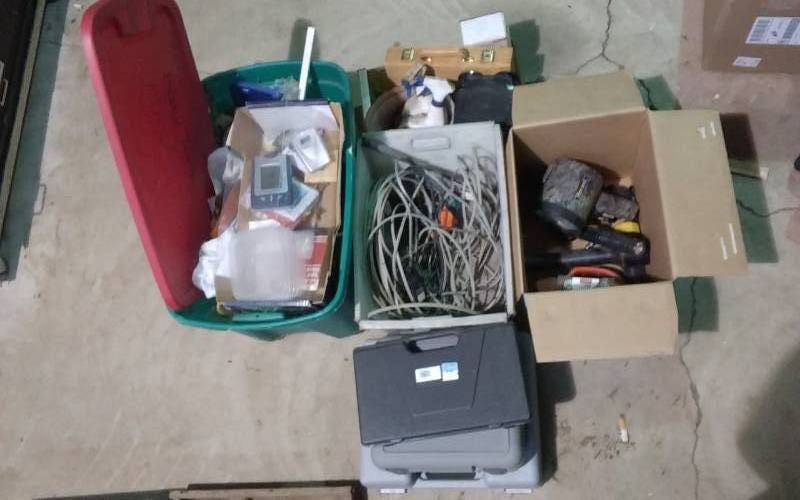 lot 162 image: Tote Bin With Lid, Empty Tool Cases, Flash Lights, Heated Pipe Cable, More