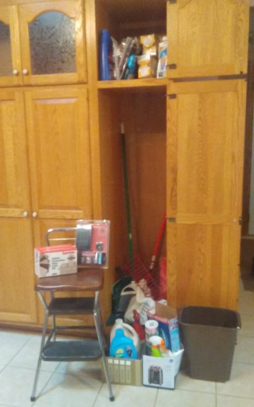 lot 212 image: Broom Closet Contents, Light Bulbs, Cleaning Supplies, Step Stool