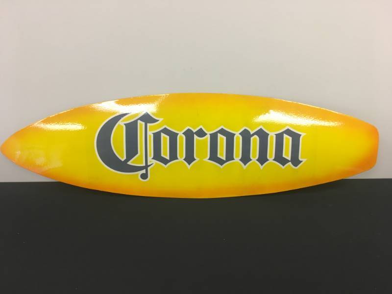 lot 14 image: Corona Surfboard Metal Sign - 48 x 14