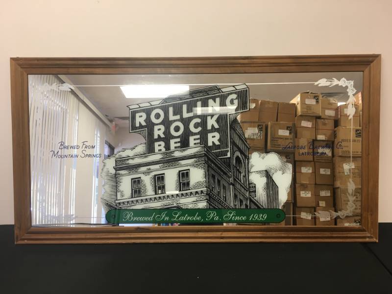 lot 17 image: Rolling Rock Mirror Sign - 66 x 33.5