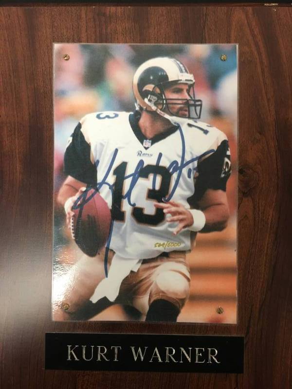 lot 58 image: Kurt Warner Autographed Plaque - St. Louis Rams - 13 x 10.5