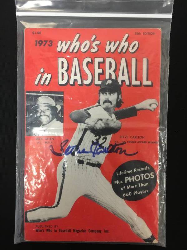 lot 60 image: Steve Carlton Philadelphia Phillies Autographed 1973 Whose in baseball book
