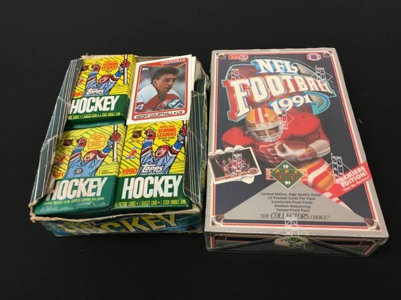 lot 100 image: 2 Boxes of sports cards  Hockey & Football
