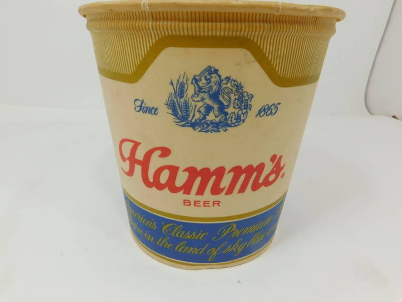 lot 34 image: 1956 Hamms Beer Wax Cardboard Ice Bucket