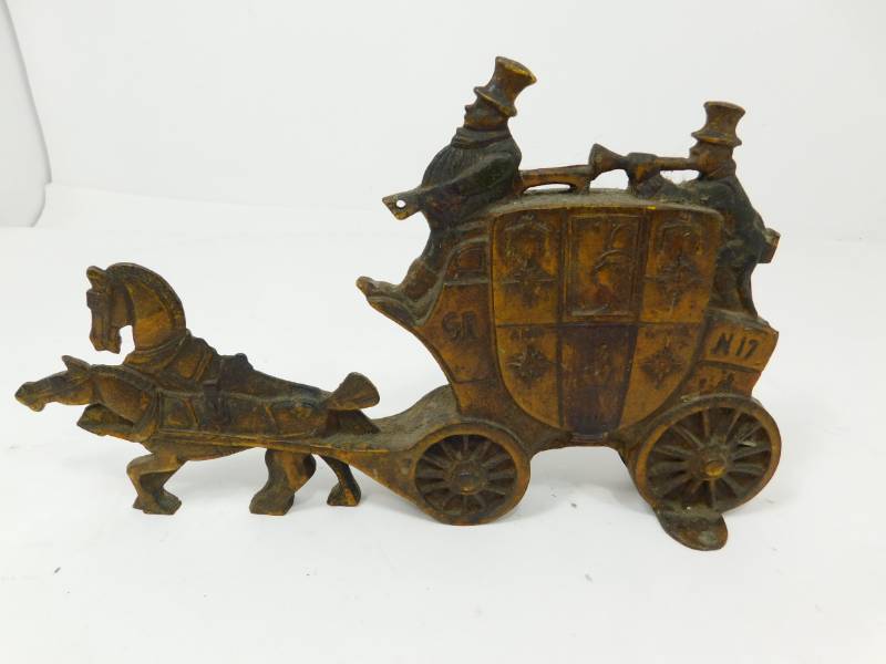lot 91 image: Vintage London Royal Mail Cast Iron Stagecoach Door Stop