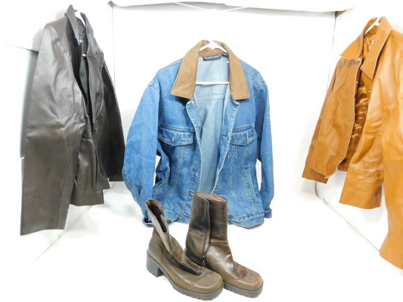 lot 116 image: Dark Brown Zippered Boots & Three Jackets