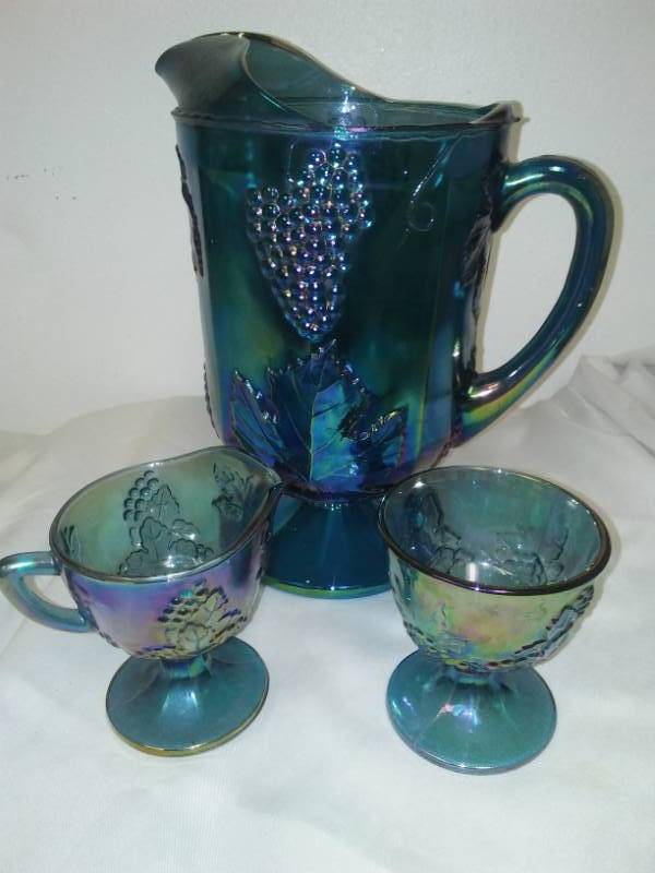 lot 56 image: Indiana blue Carnival Glass Harvest Grape