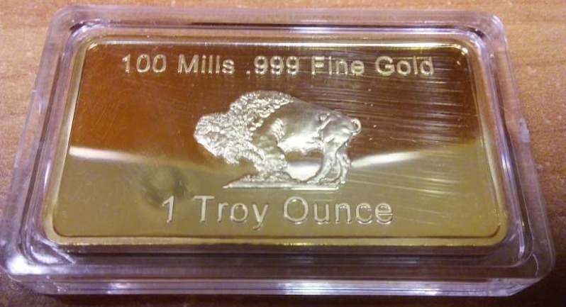 lot 73 image: Bison one troy ounce gold plated 100 Mills 999 gold, NDSU Bison. Go bison