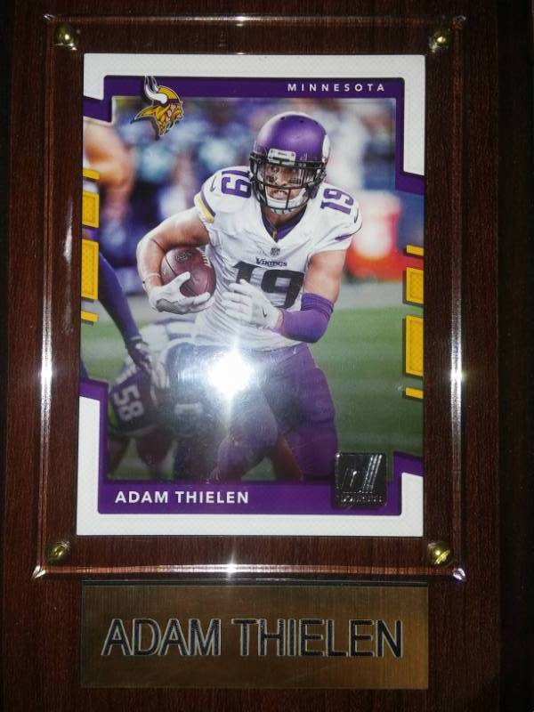 lot 135 image: Adam Thielen wood plaque New in box. Minnesota Vikings