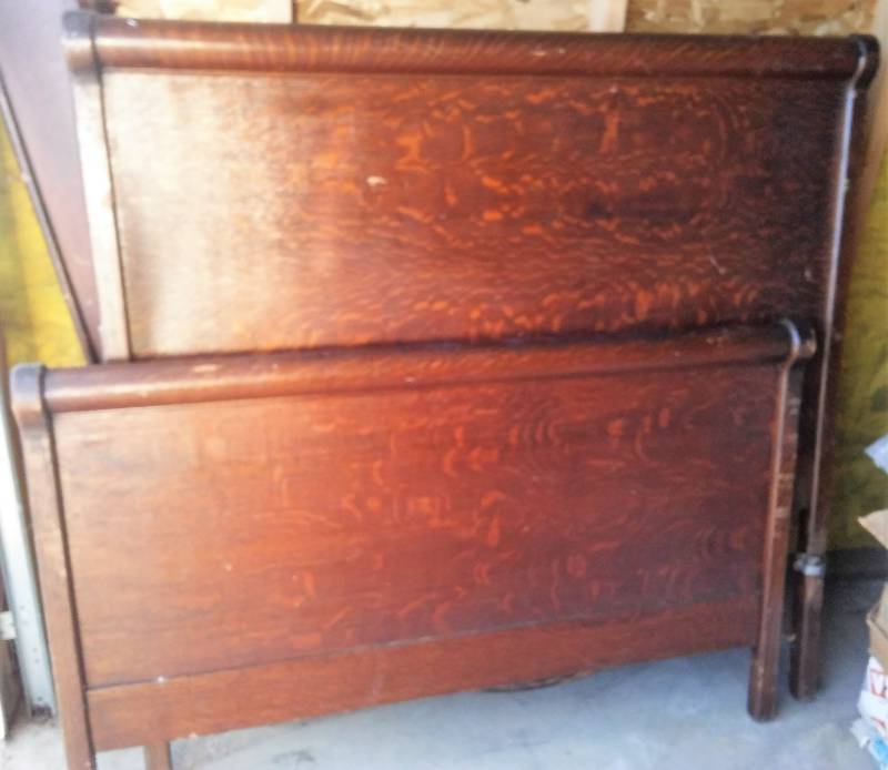 lot 167 image: Vintage sleigh bed, headboard footboard side rails.