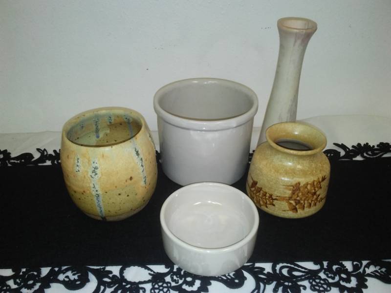 lot 193 image: Crock, pottery and stone vase.