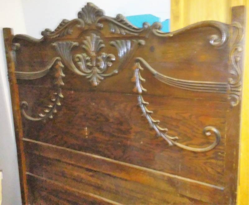lot 212 image: Vintage headboard 6 ft. tall Footboard and rails included, amazing condition, all there.