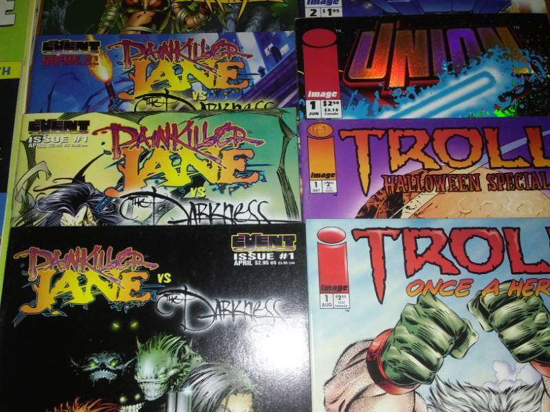24 comics Spider-Man, Troll, New Love, Union, Painkiller Jane.