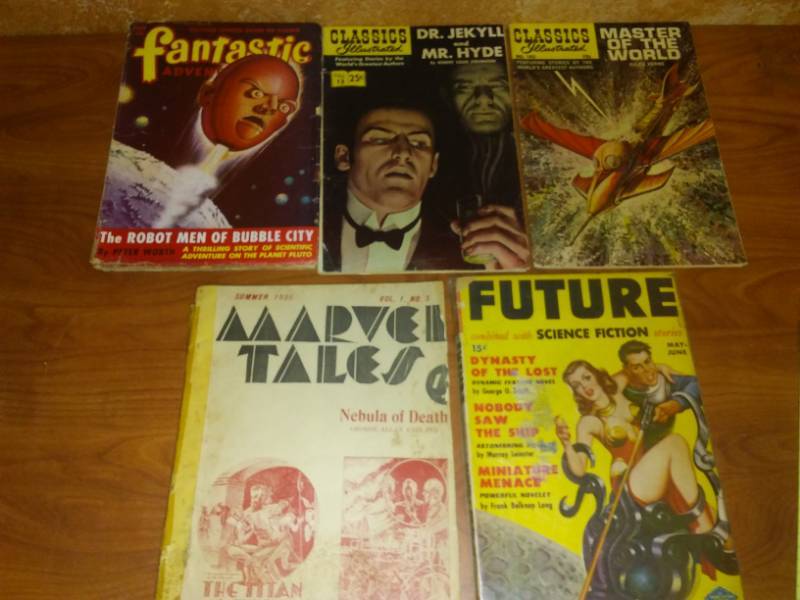 5 Pulp Fiction - Marvel Tales, Future, 2 Classic Illustrated, 1 Fantastic Adventure.