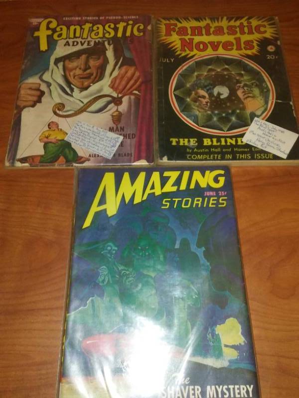 3 Pulp Fiction Fantastic Novels, Fantastic Adventure, Amazing Stories.