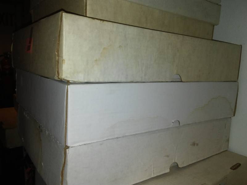 7 Trading Card boxes  2 - 2 row x 14 in, too - 400 x 14 in with covers, 3 - 5 row x 19 in with covers.
