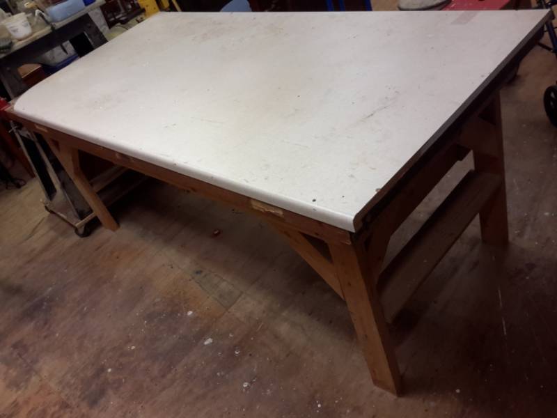lot 3 image: Wooden Work Table with Two Table Vices