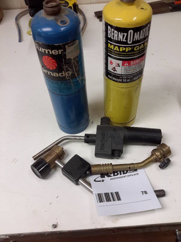 lot 78 image: Lot of Propane Tanks and Torch Attachments