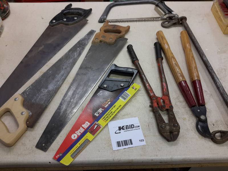 lot 103 image: Lot of Saws, Bolt Cutter, and More