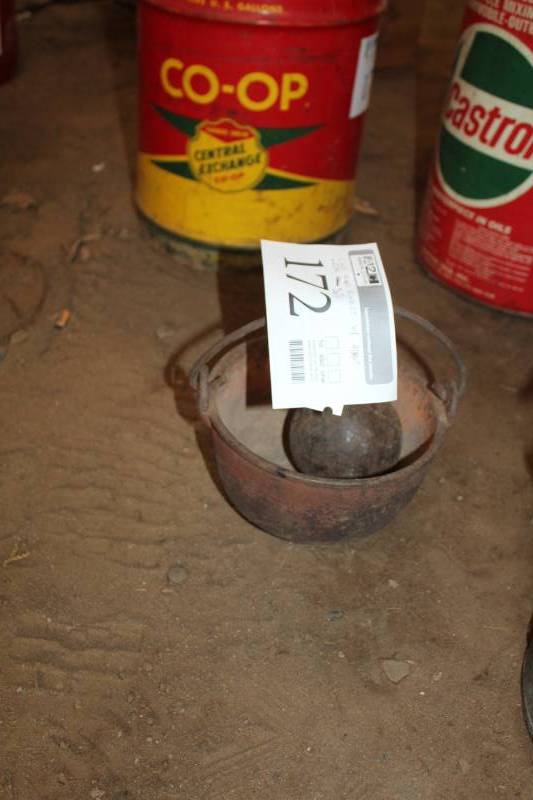 lot 172 image: Cast Iron Bucket w Large Metal Ball