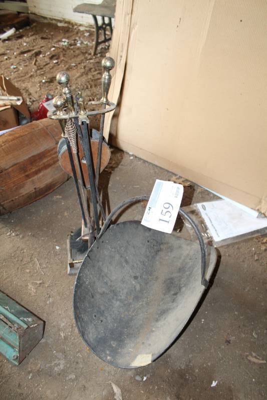 lot 159 image: Fireplace Poker Set, Bellows, Log Basket