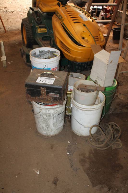 lot 113 image: Plastic Buckets, Brackets, Chains, Screws, Nails, Nuts & Bolts, Misc. Hardware