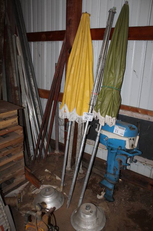 lot 382 image: Lot of (3) Patio Umbrellas w Stands