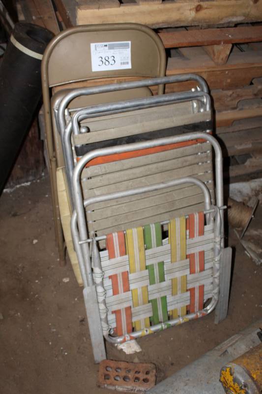 lot 383 image: Lot of (3) Folding Chairs - Lawn Chairs, Metal Office