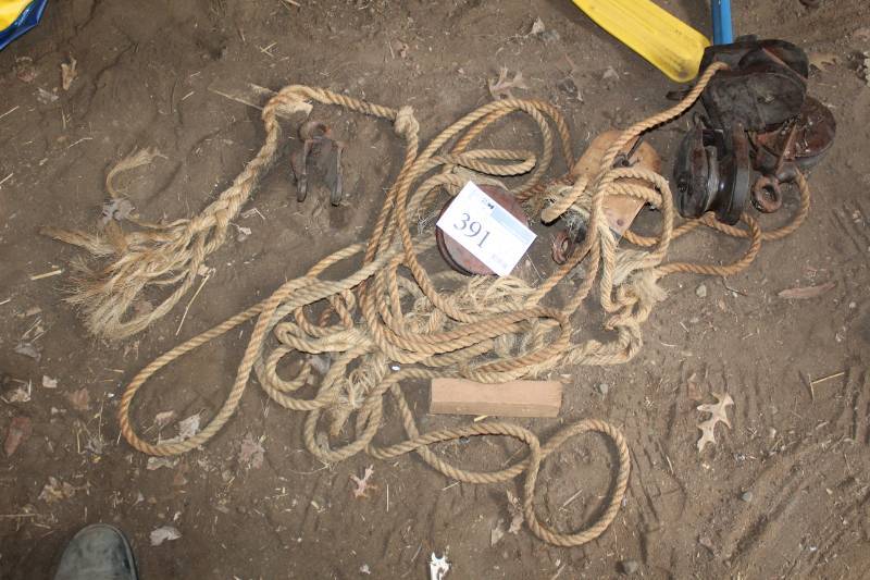 lot 391 image: Ropes, Wood Pulleys