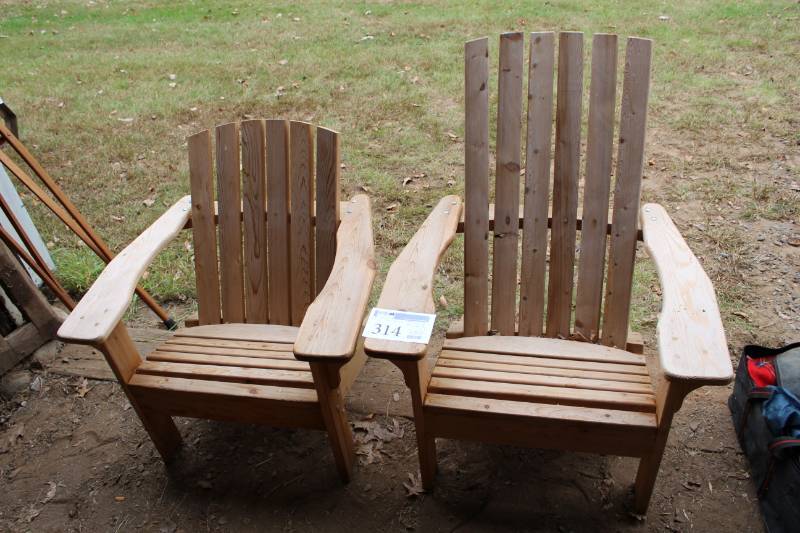 lot 314 image: Lot of (2) Wood Adirondack Lawn Chairs
