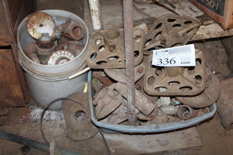 lot 336 image: Lot of (2) Plastic Bins of Metal Footers, Hardware, Parts