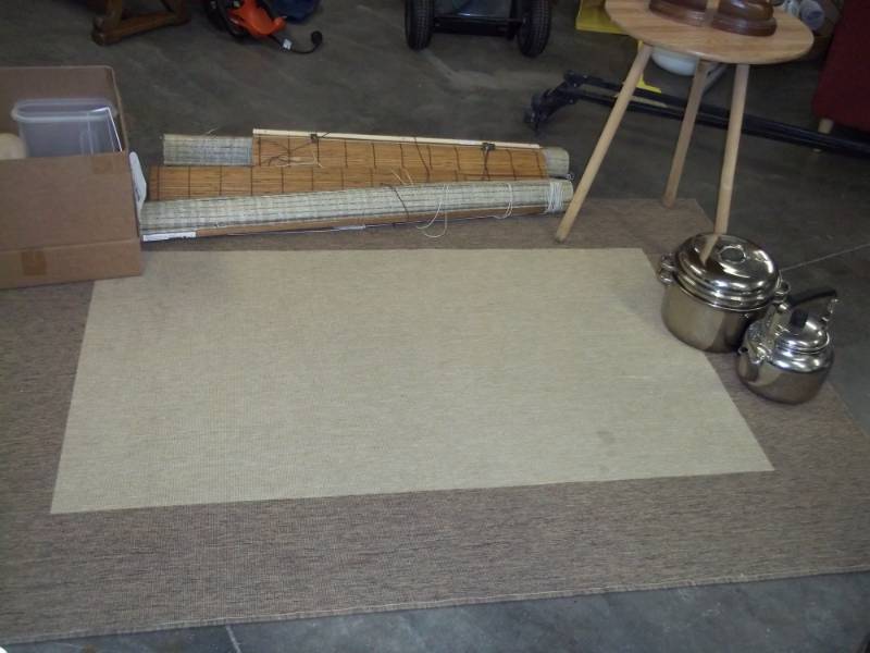 Small Table, Book ends, Pots, Blinds and Rug