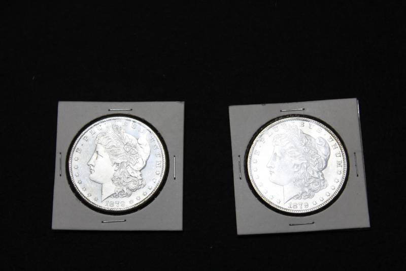 lot 4 image: Lot of  (2) Morgan Silver Dollars in Collector Sleeves