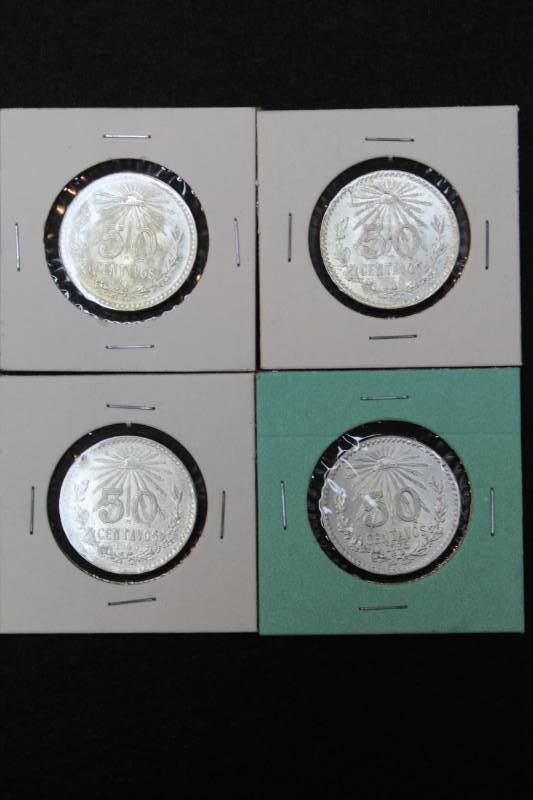 lot 19 image: Lot of (4) 1935-1944 Mexican 50 Centavos Silver Coins